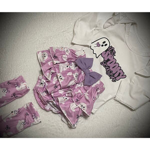 Baby Unbranded Matching Set 3-6 months White Purple Ghost Halloween Outfit